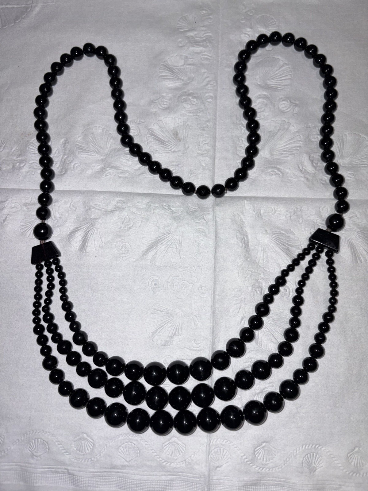Black Layered Multi-Strand Beaded Statement Necklace Plastic Ball/Bead Chain