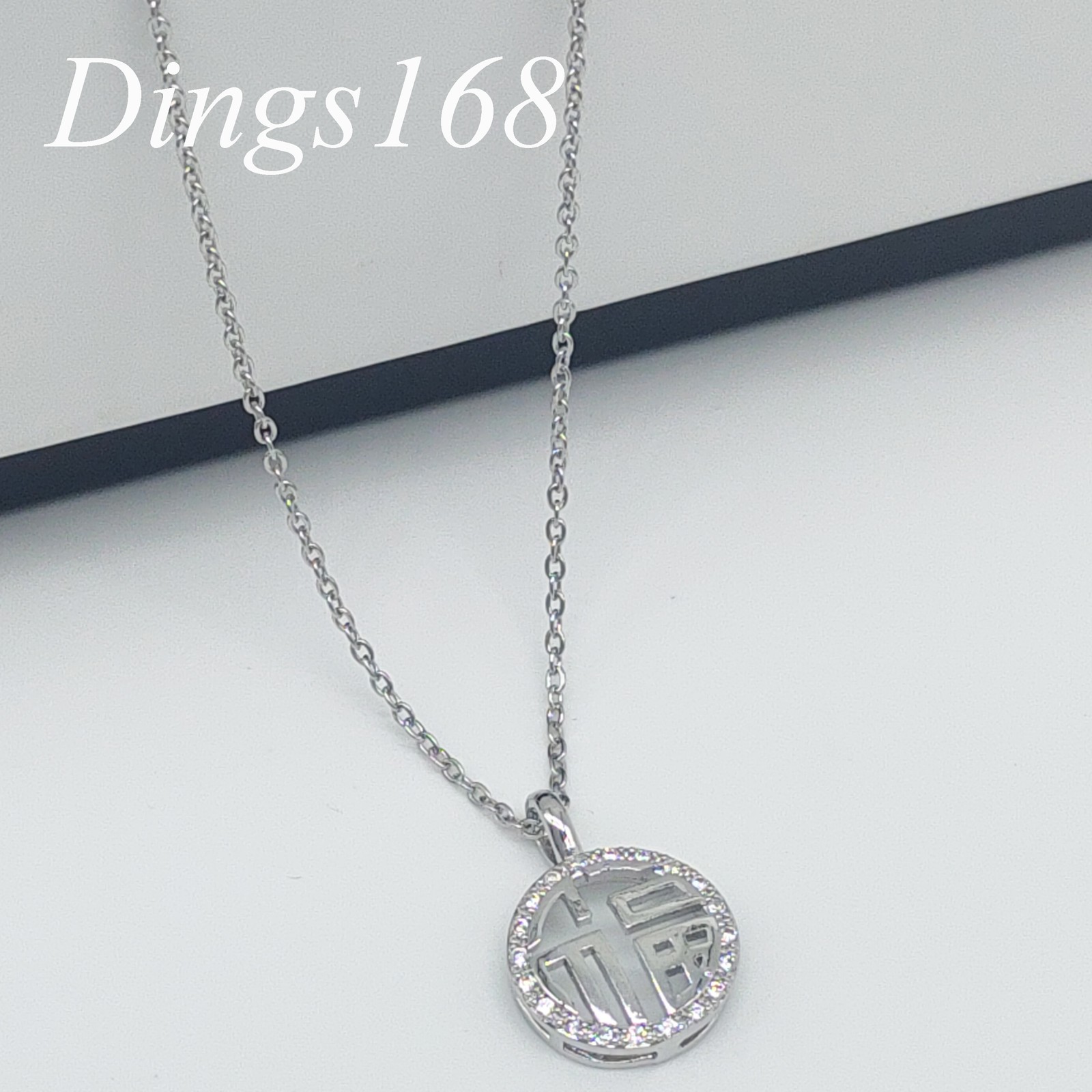 18K White Gold Filled Crystal Chinese Character “Fu”(Lucky) Cable Chain Necklace