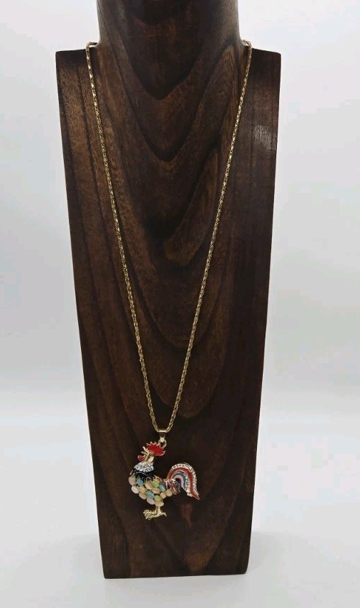 Rooster Necklace Farm Collection Multicolored Enamel Gold tone 27 in