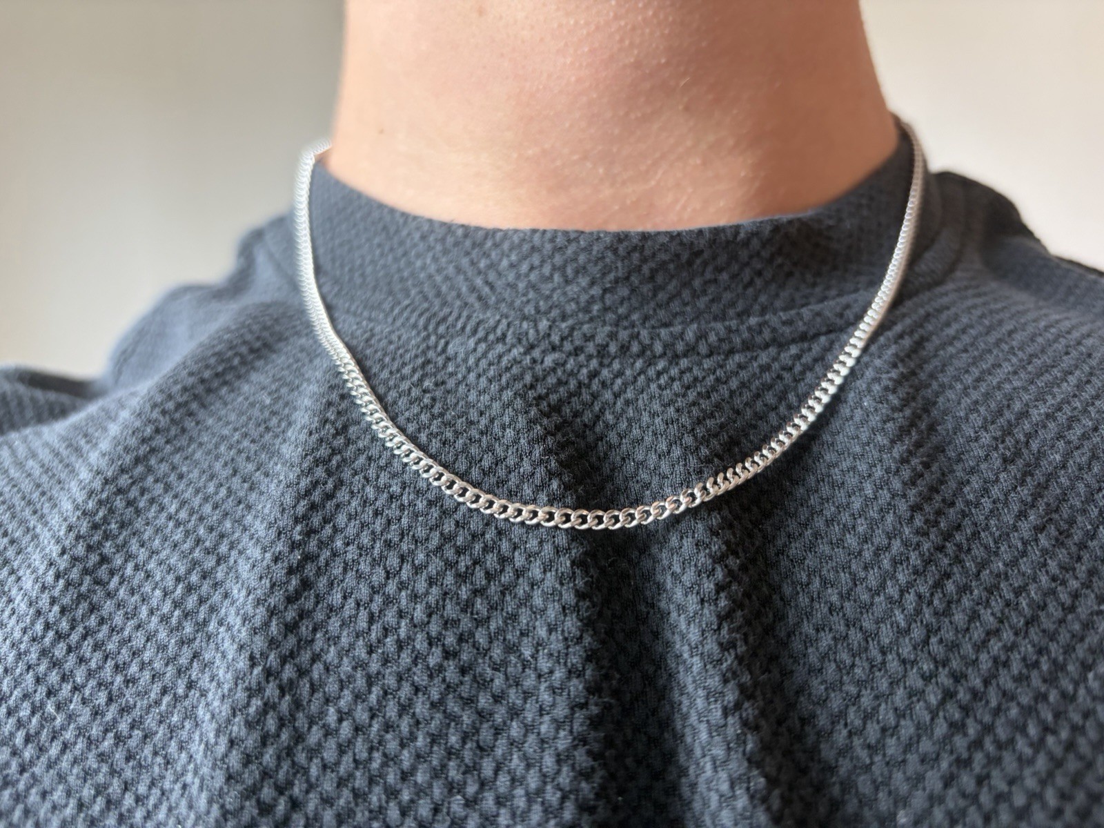 Silver Plated Stainless Steel Cuban Link Curb Chain Necklace 3mm W 20” L