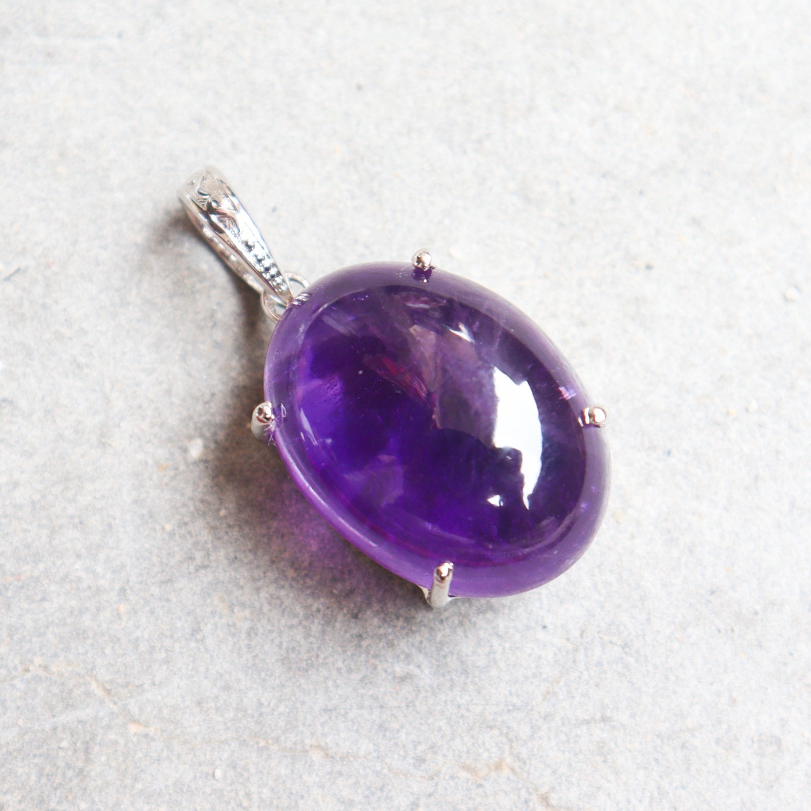 22Ct Purple Amethyst Oval Pendant Solid 925 Sterling Silver Handmade Necklace