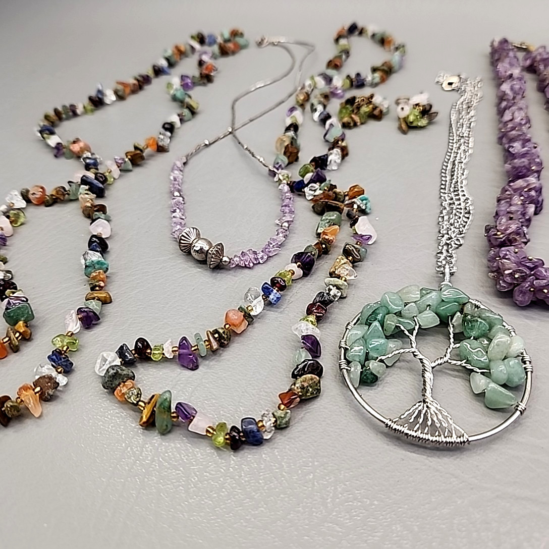 Stone Beaded Necklace Lot of 8 Purple Amethyst Green