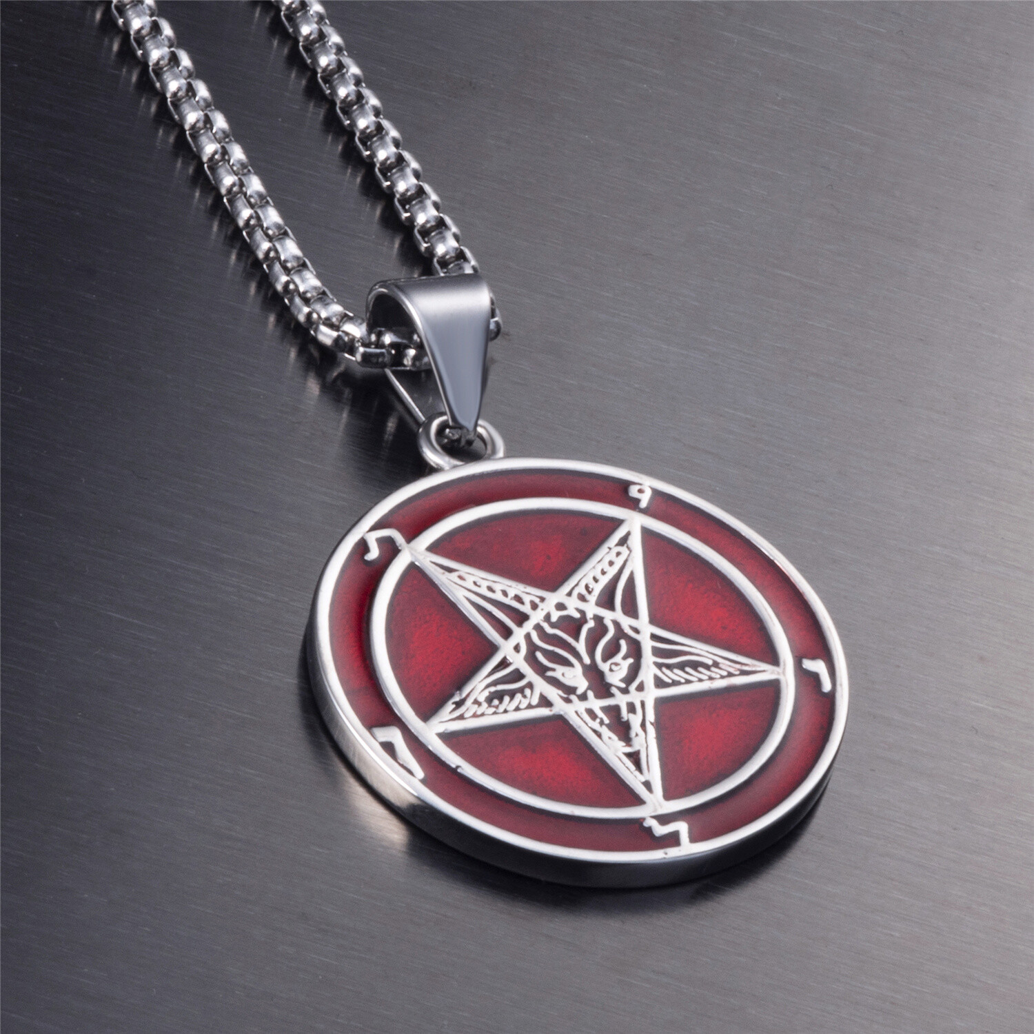 Both Sided Red Baphomet GOAT Sigil of Lucifer Stainless Steel Pendant Necklace