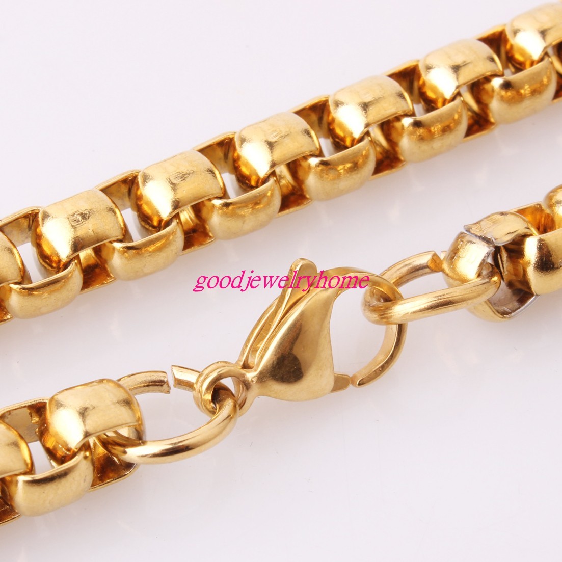 2/3/4/5/7MM Gold Plated Stainless Steel Rolo Box Chains Necklace Bangle 7″-40″