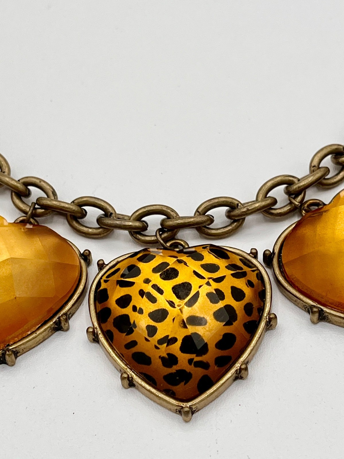 Betsey Johnson Chunky Heart Animal-Print Necklace | Vintage| 80’s | Fall Vibes