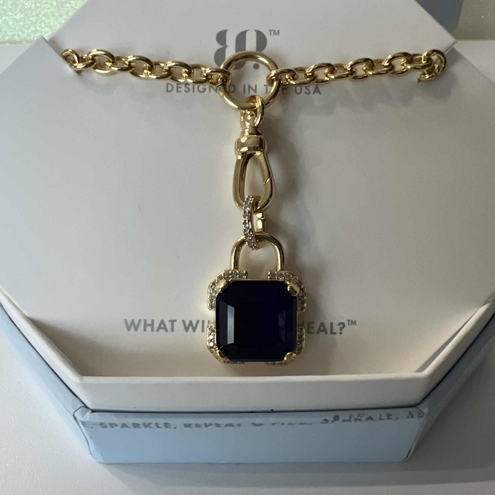 Bomb Party New OG Necklace “Dial Up the Drama” LC Sapphire Gold Plating