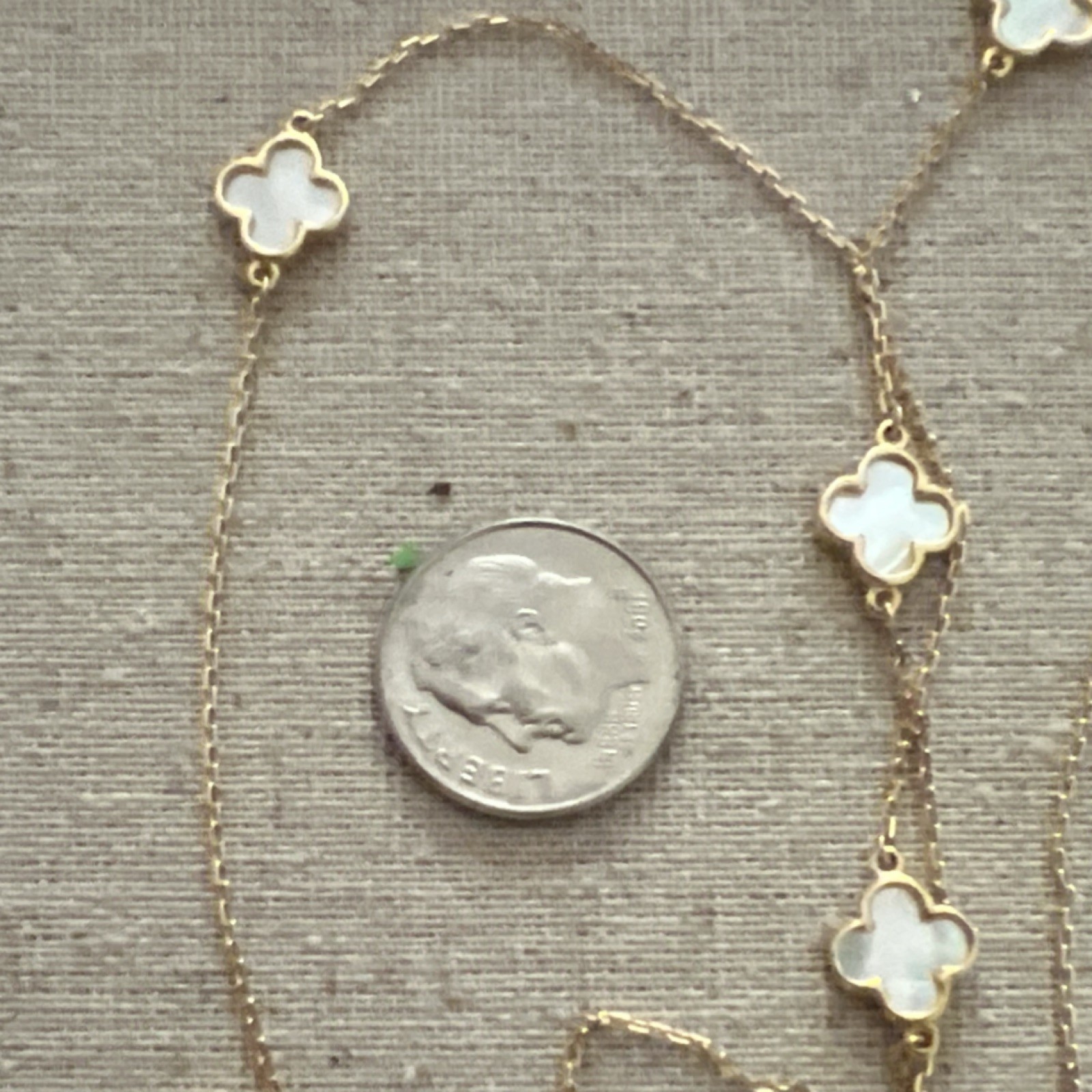Stamped EHC925 gold plated long sterling mother of pearl flower necklace 29”
