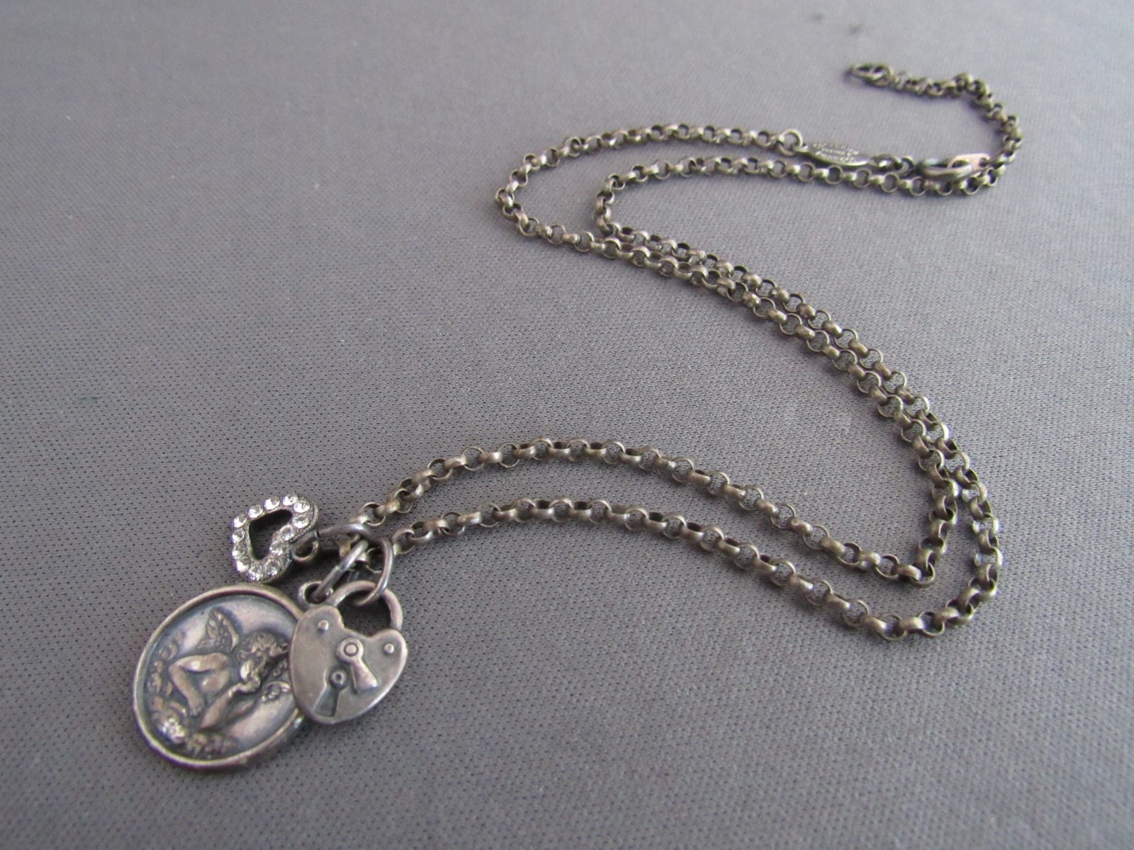 VINTAGE FRANCE CATHERINE POPESCO ROLO CHAIN LINK CHARM PENDANT NECKLACE