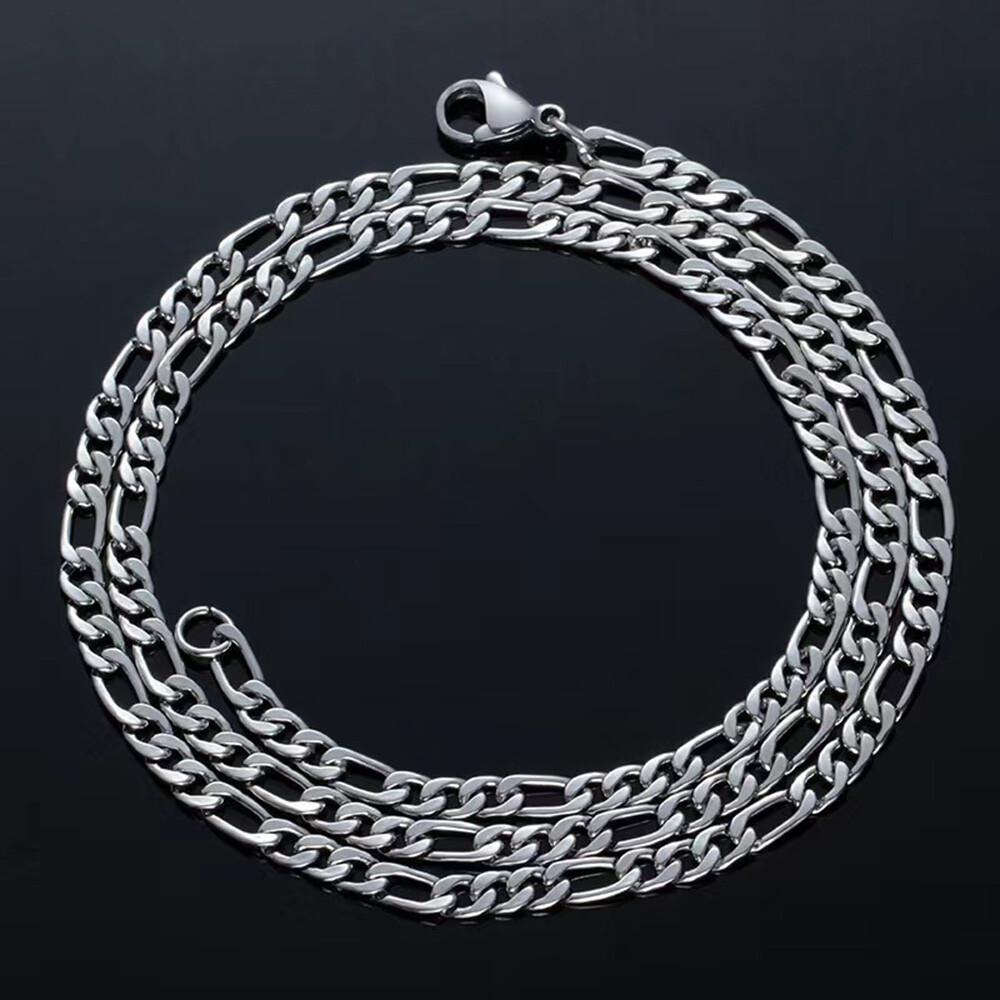 Stainless Steel 1:3 Figaro Chain 7″- 30″ Men Women Necklace 2/3/5/7/9/11/13mm