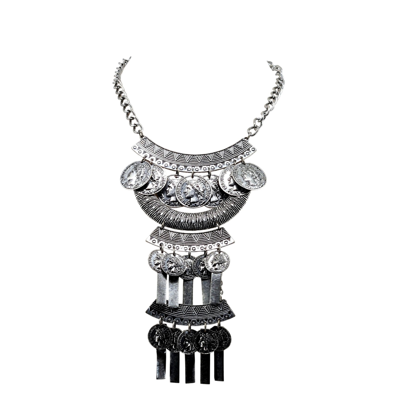 Custom Jewelry Silver Bib Statement Fringe Necklace Womens Bohemian Ethnic