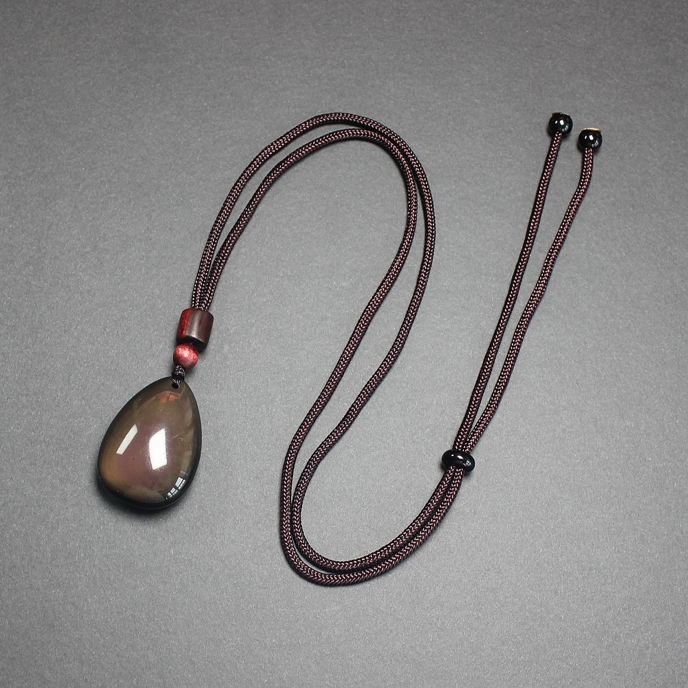 Natural Crystal rainbow obsidian teardrop shape Necklace pendant rope chain
