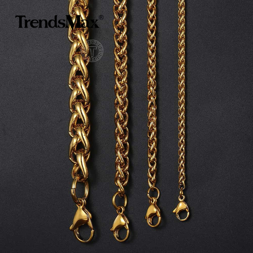 3/3.5/6mm Gold Plated Stainless Steel Wheat Link Necklace Jewelry 18/20/22/24 in