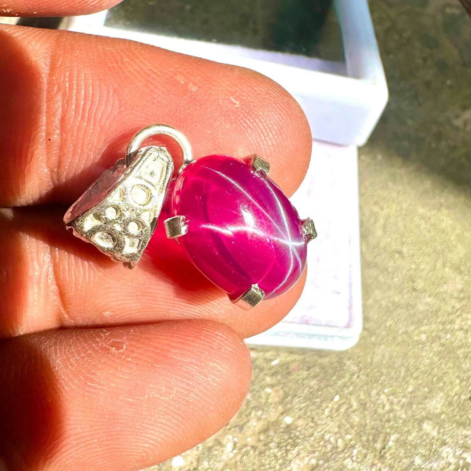 Natural Red Star Ruby Pendant Oval Cut 18.02 Ct 925 Silver Certified Gemstone A+