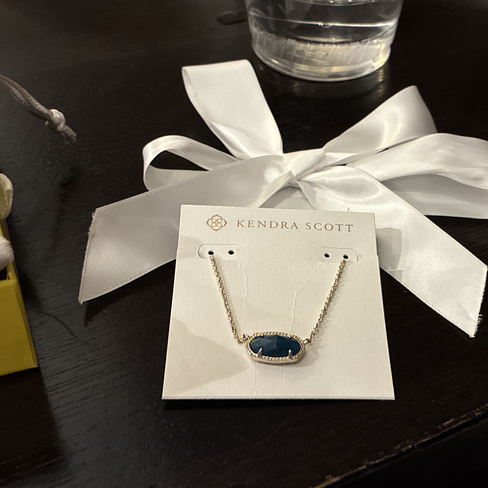 Kendra Scott Blue Oval Pendant Necklace Gold Tone Cable Chain Prong-Set Crystal