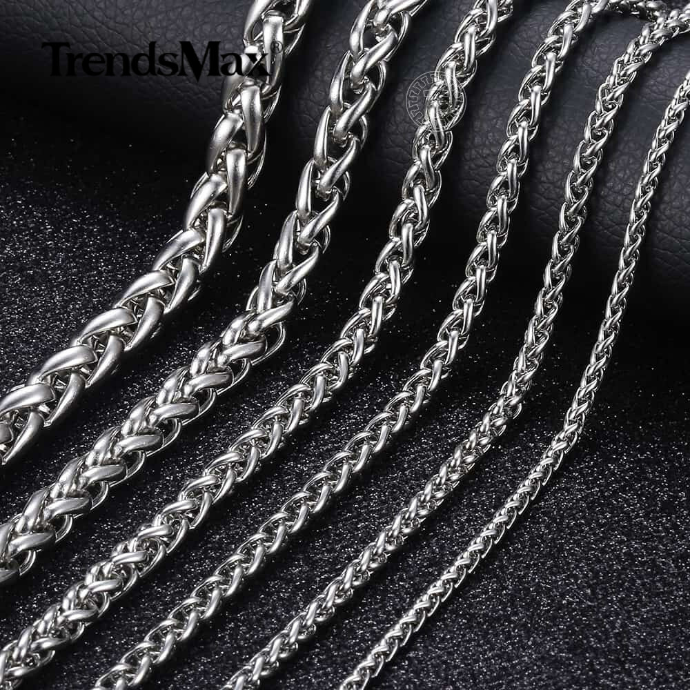 3/4/5/6/8MM Mens Silver Stainless Steel Necklace Wheat Braided Chain 18-30″ Gift