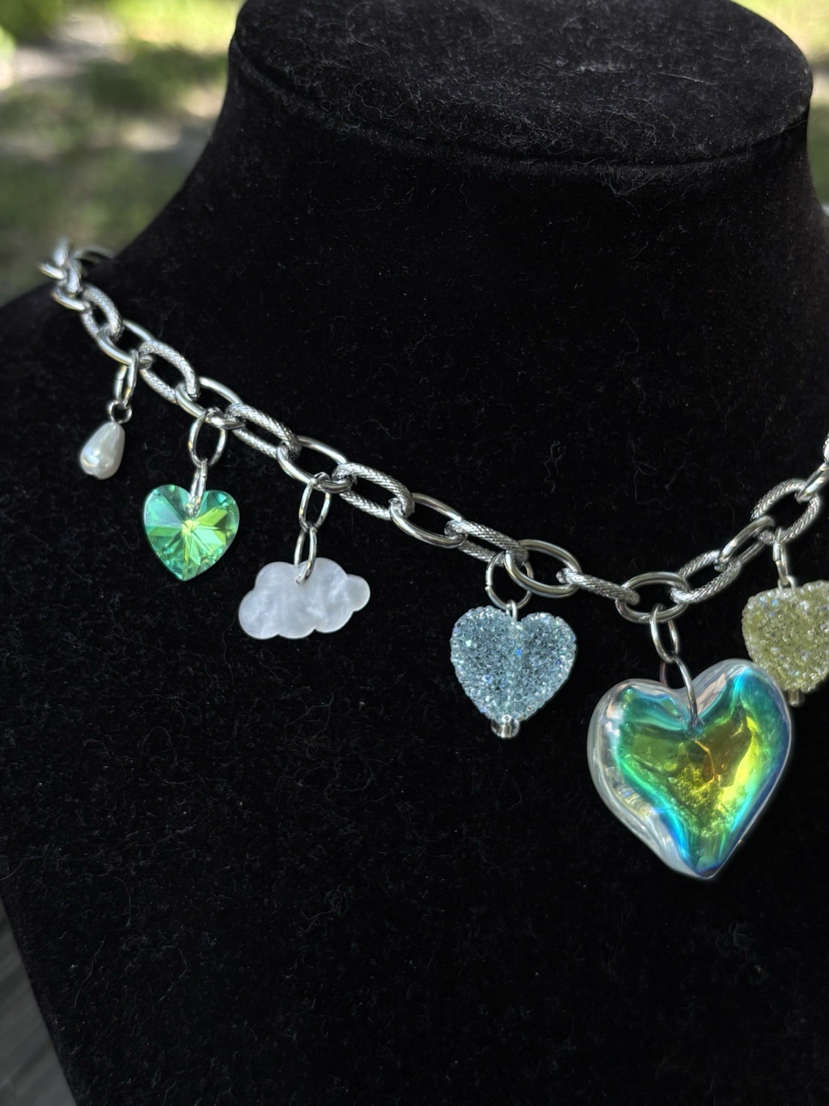 Handmade Green Heart Charm Necklace Stainless Steel Cottagecore Fairycore