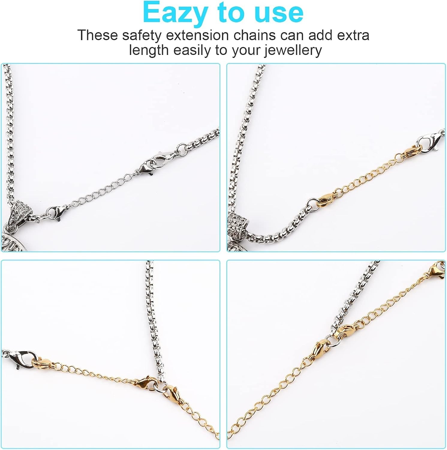 12 PCS Necklace Extenders – Stainless Steel Necklace Extension Chain for Jewelry