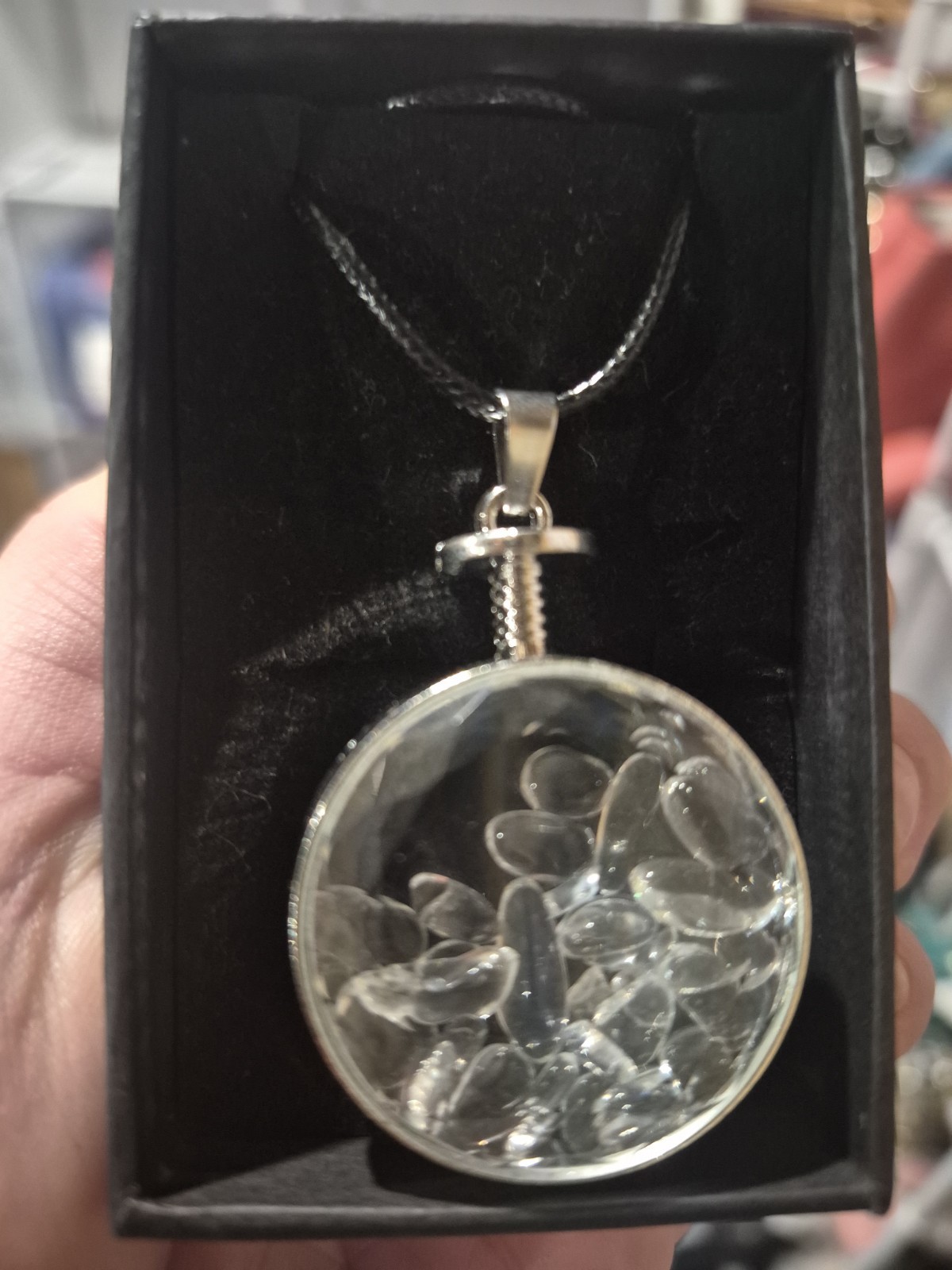 Clear Quartz In A Glass Pendant Necklace