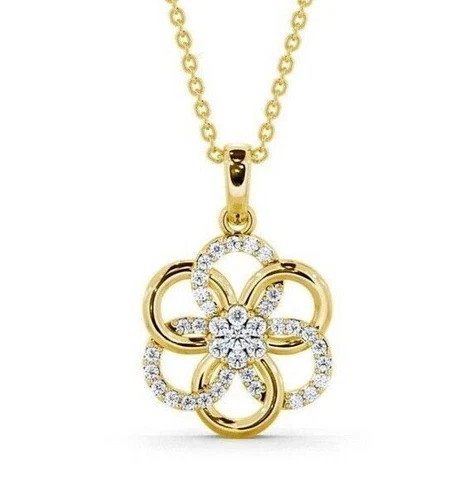 14K Yellow Gold Plated Pendant Necklace 2 Ct Round Cut Simulated Diamond