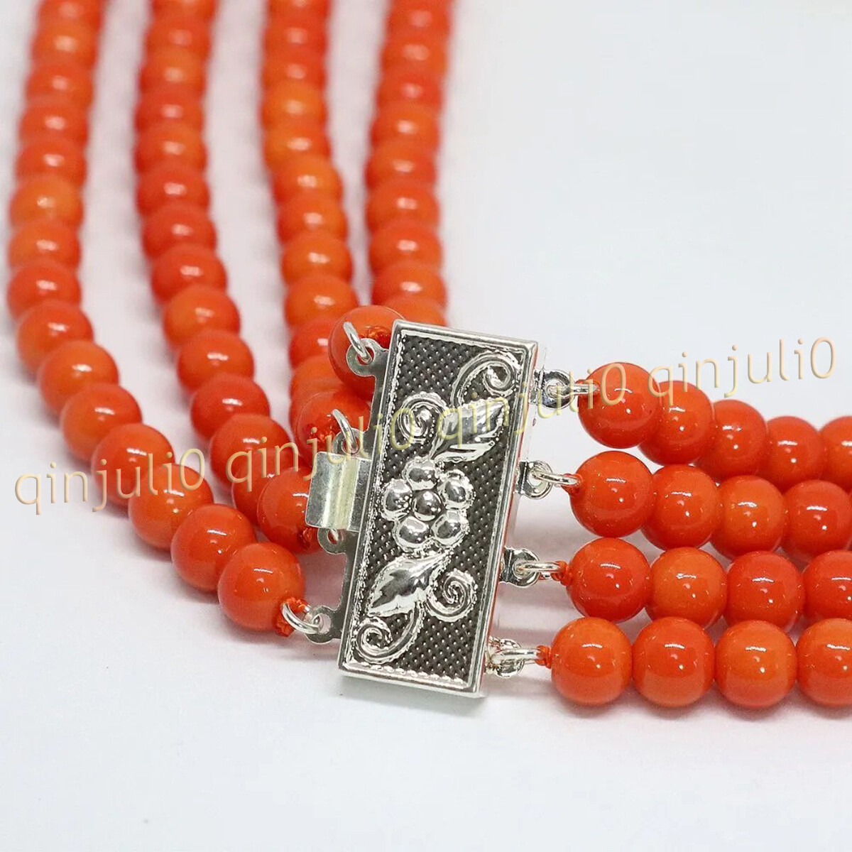 4 Rows Genuine Natural Orange Coral Gemstone Round Beads Necklace 17-20” 6-12mm