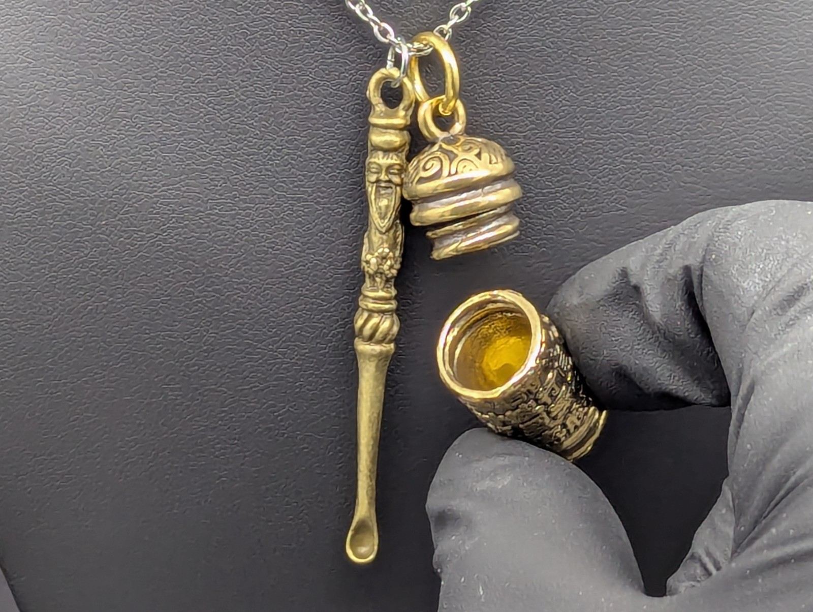 EDC Rave Magic Fu Man Chu Mini Spoon Necklace & Screen Top Powderl Jar Pendant