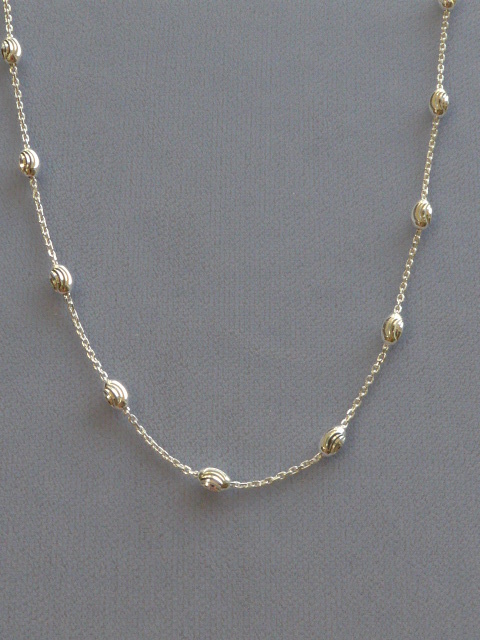 18″ ITALIAN STERLING SILVER NECKLACE w/SWIRLY FACETED OVAL BEADS ITALY 925