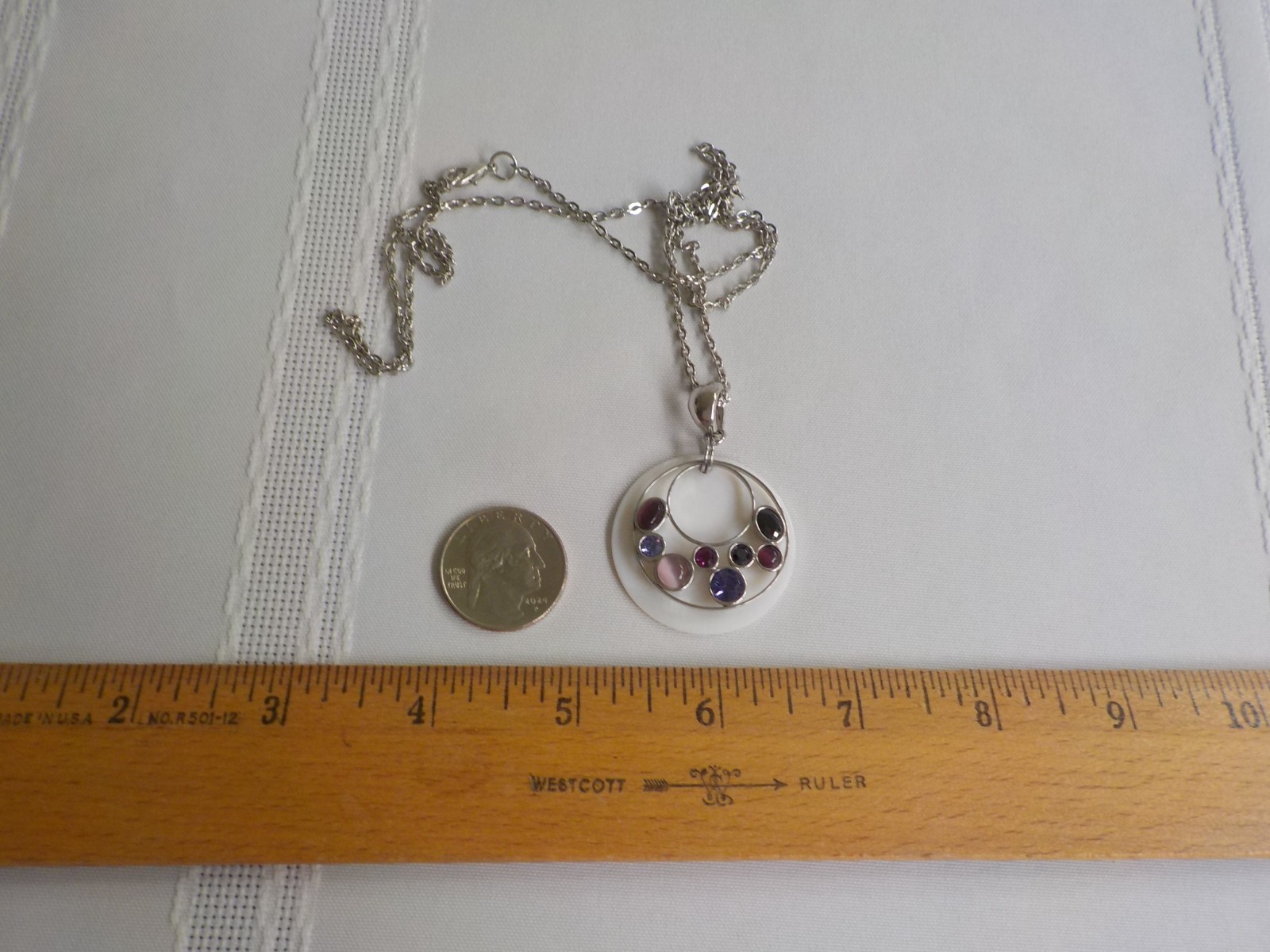 SL Faux Mop Necklace Silver Tone Metal 27″L Plastic Light Dark Purple Round