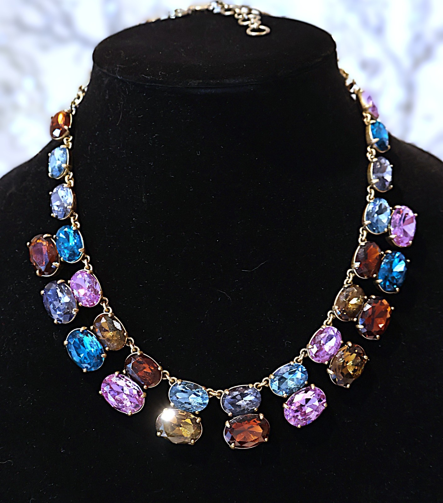 J Crew Necklace Oval Gemstones Multicolor Gold Tone 16 – 18″ N454