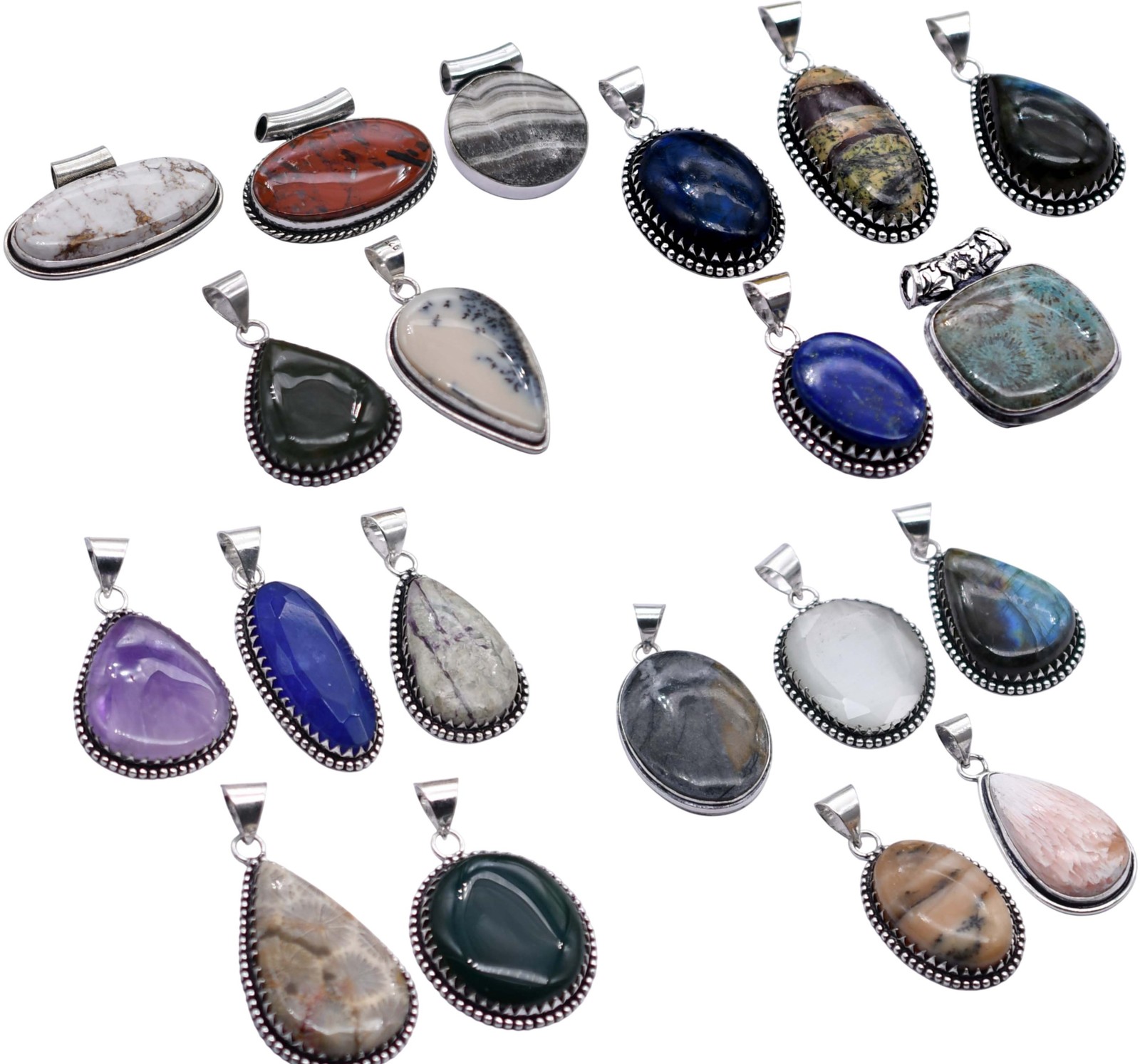 Any 100 PCS Mix Gemstones Handmade Pendant Silver Plated Mix Lot P 9162