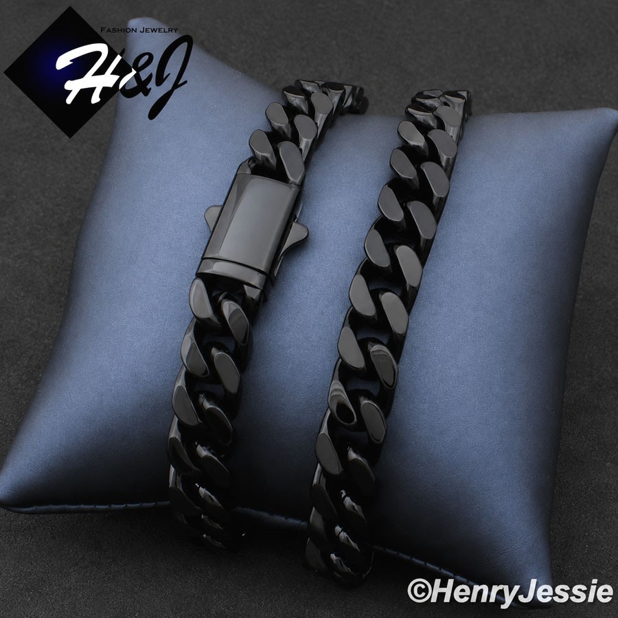 18″-40″MEN 316L Stainless Steel 8.5mm Black Plated Miami Curb Cuban Necklace*172