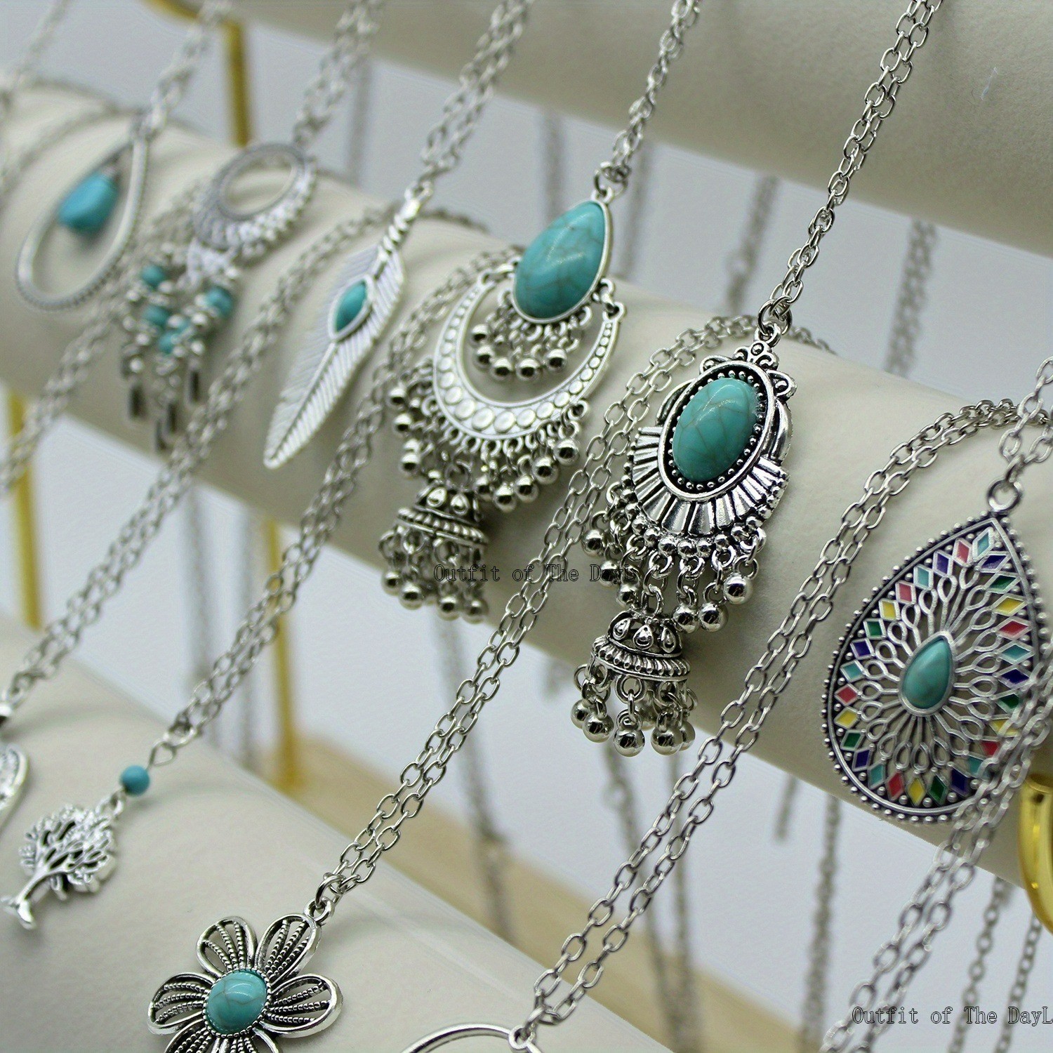 15Pcs Bohemian Vintage Fashion Jewelry Set Ethnic Turquoise Pendant Necklaces