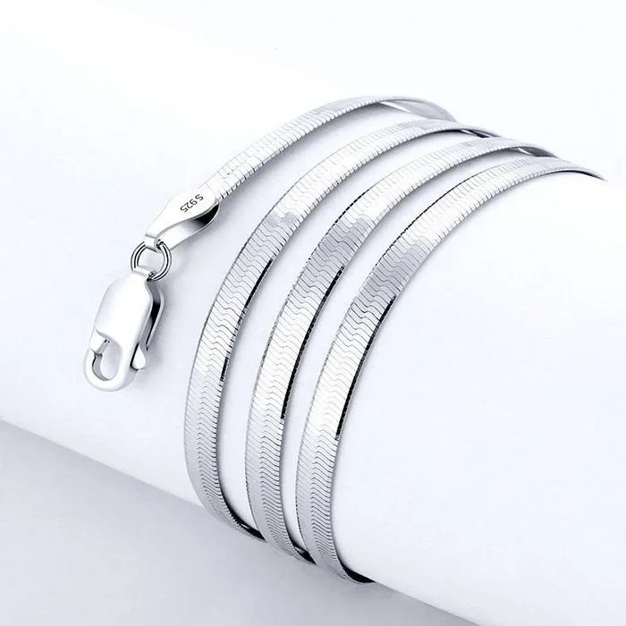 925 Sterling silver 18K Gold 4MM Flat chain Necklace for Women Luxury Fine Jewel