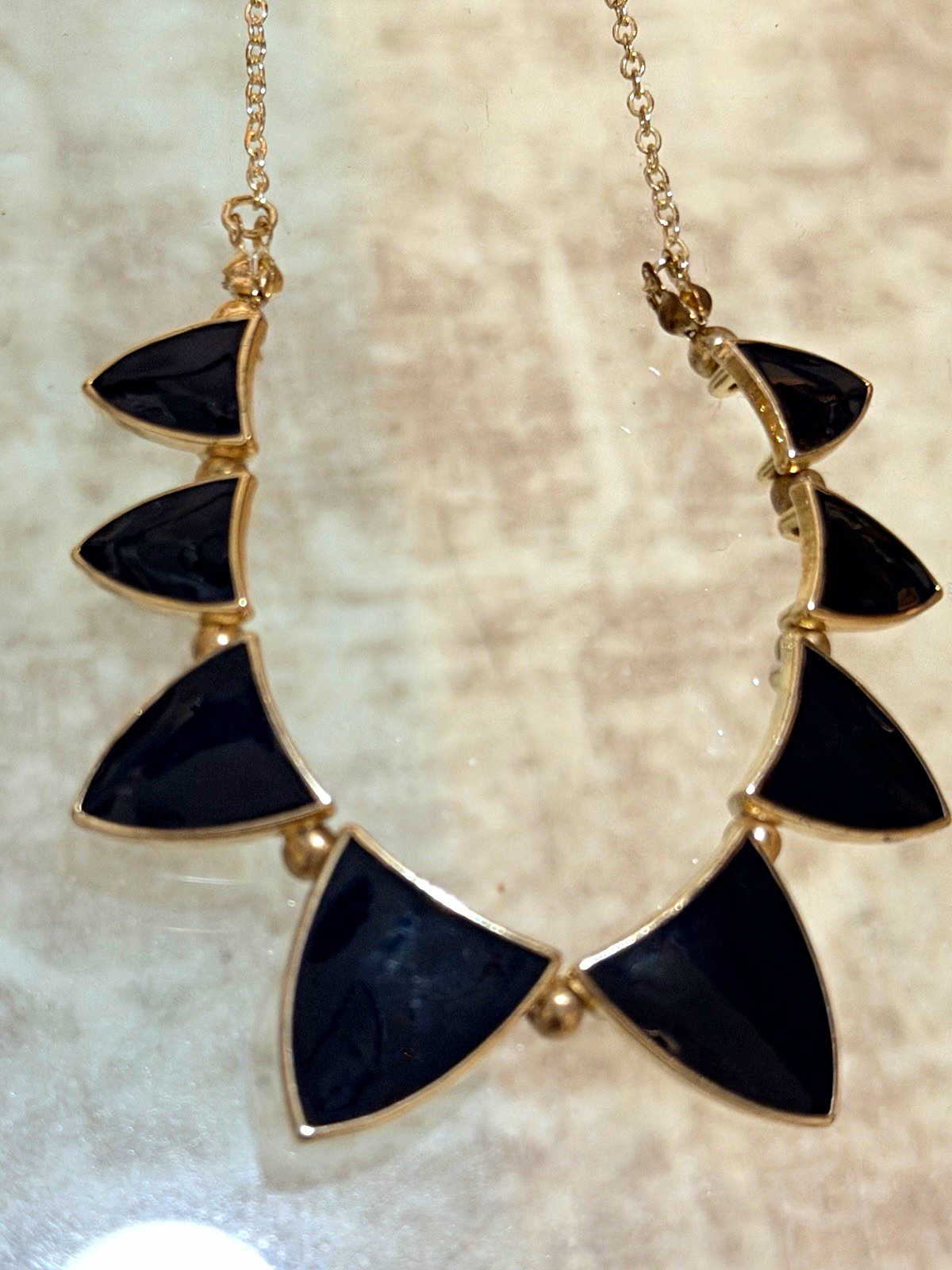 Black & Gold Tone Statement Bib Necklace Cable Chain Triangle Segments