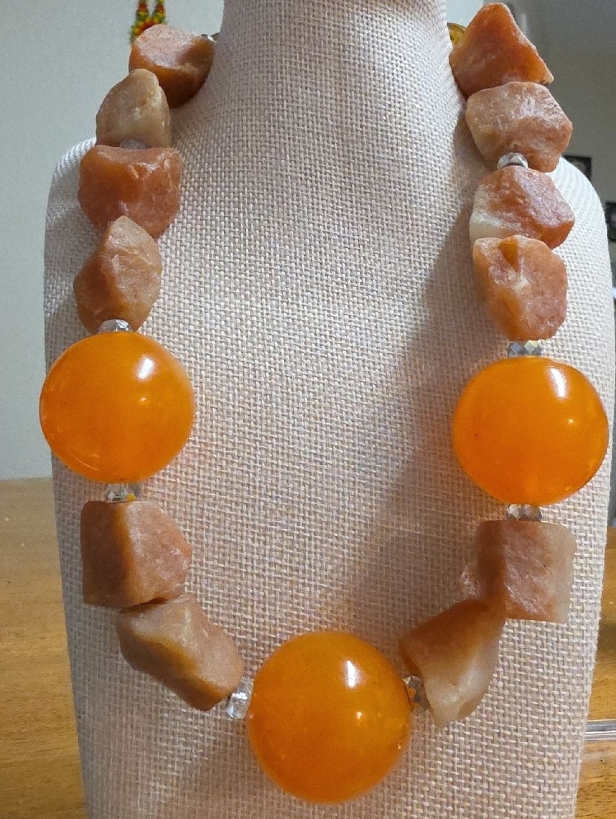 Artisan Raw Carnelian-Glass Rondelles-polished Orange Acrylic Statement Necklace