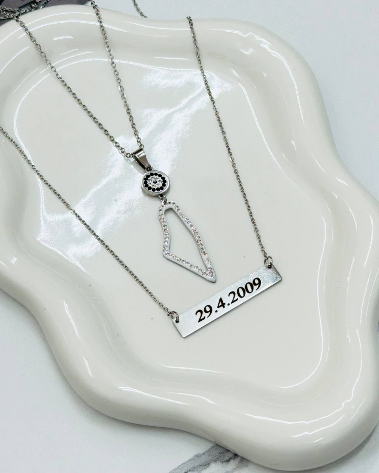 Personalized Name & Date Necklace Custom Stainless Steel Pendant Gift for Women