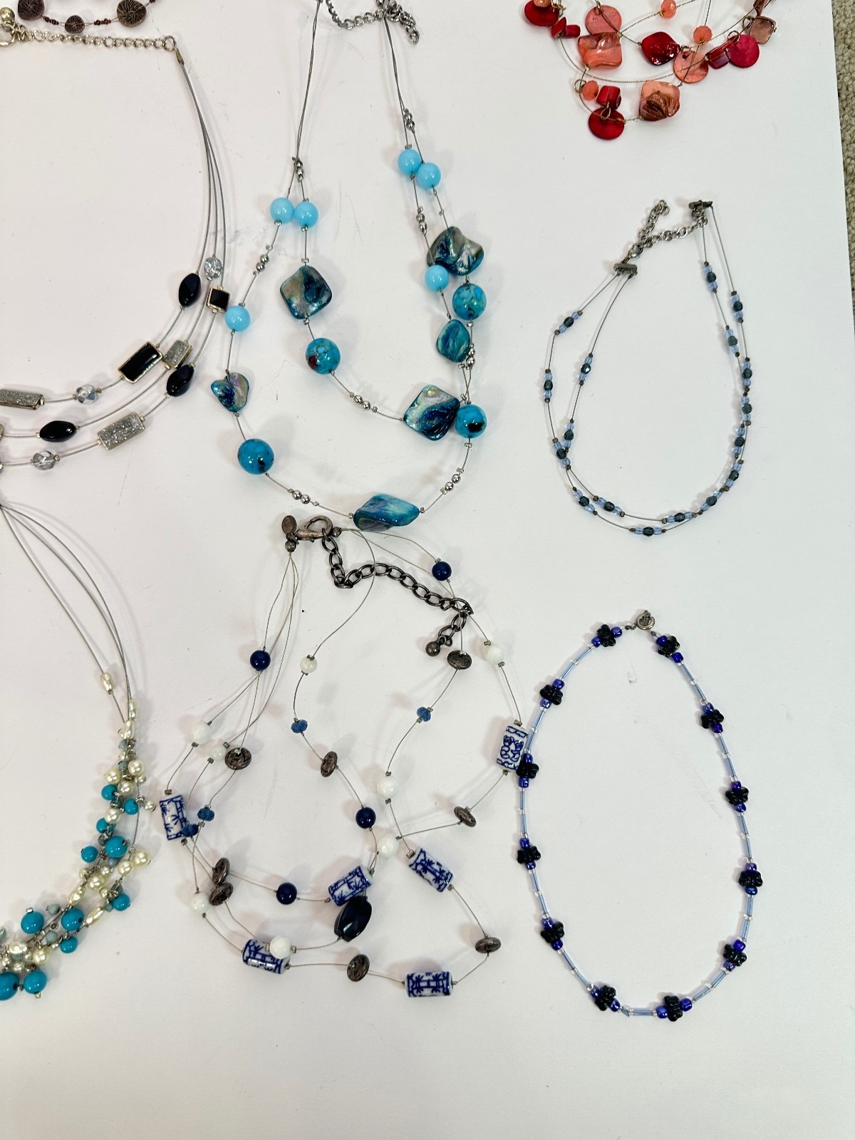 12 Wire Beaded Necklaces Bulk Lot Costume Resale Wearable Shell Metal Plastic