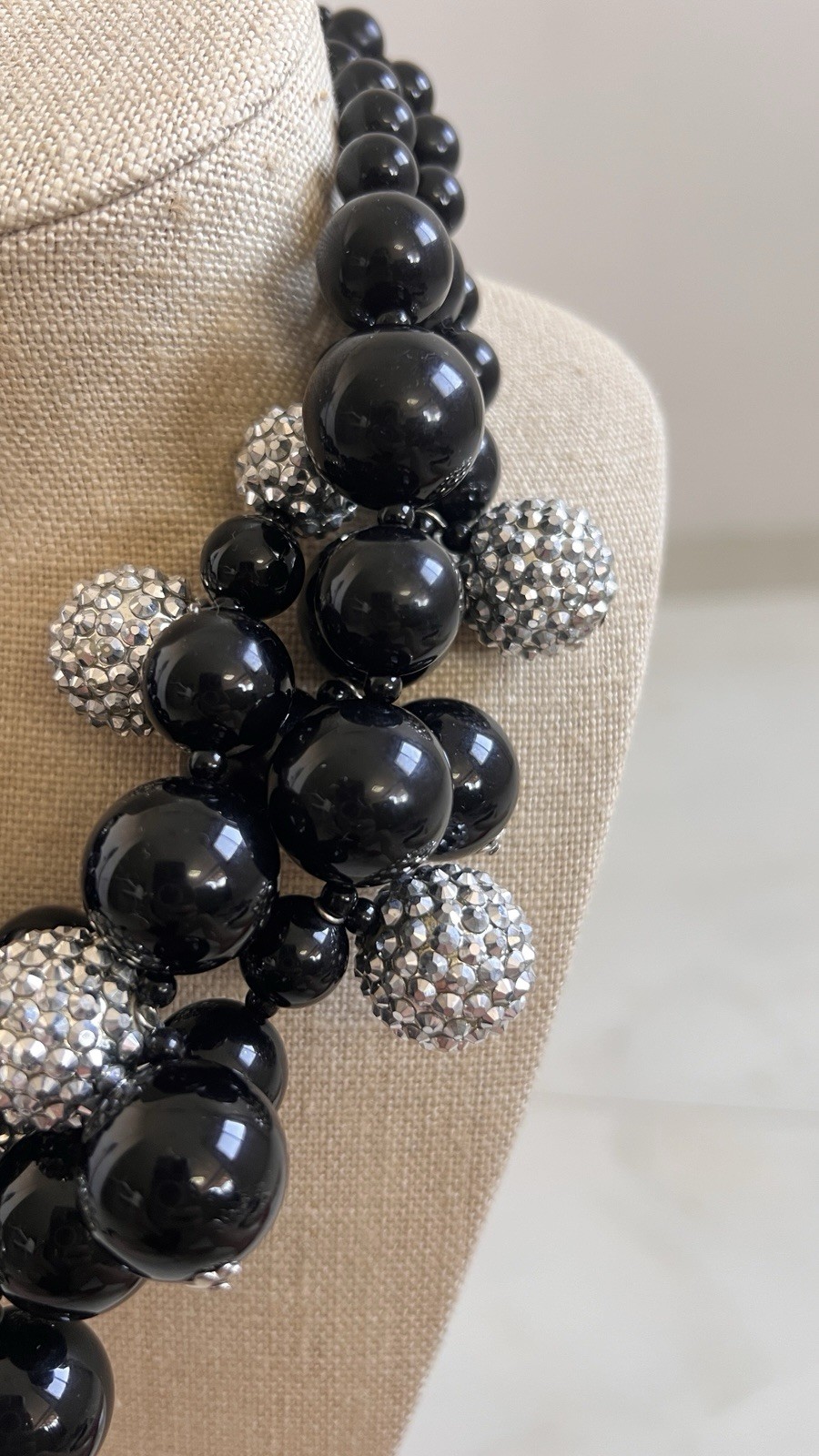 kenneth jay lane necklace black bead crystal ball statement bib signed