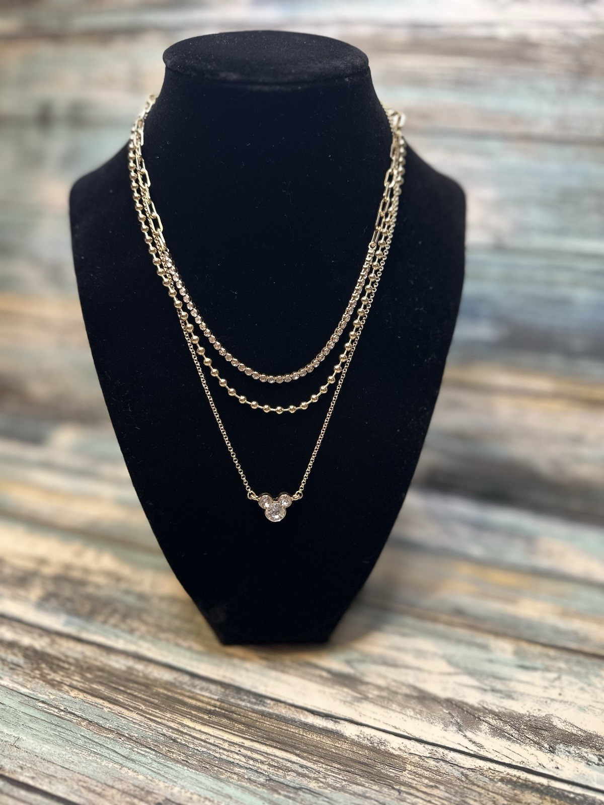 NEW Baublebar Mickey Mouse Layered Necklace °O° Gold-Tone Pavé