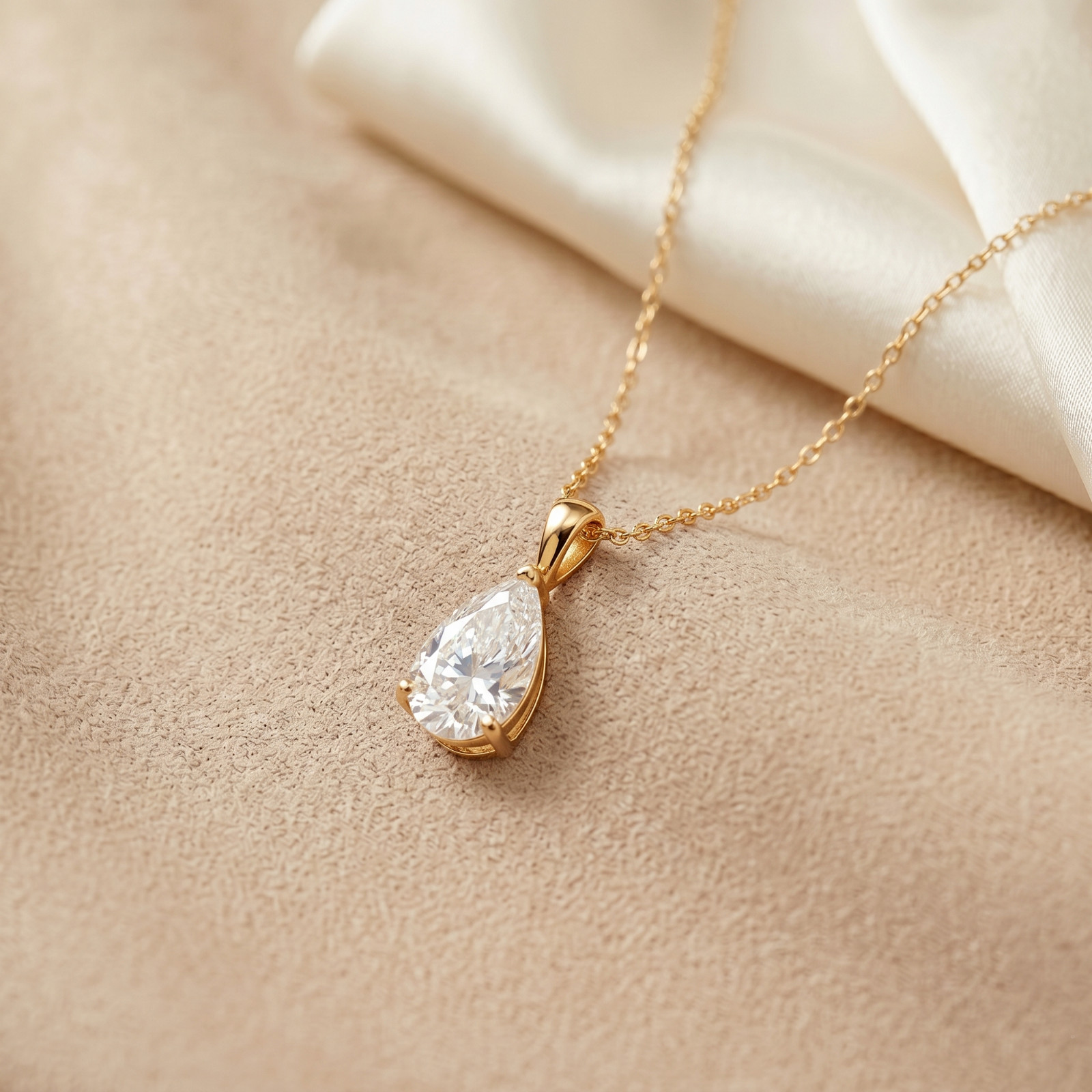 Pear Cut Cubic Zirconia Stone Charm Pendant 10K Solid Yellow Gold Gift For Women