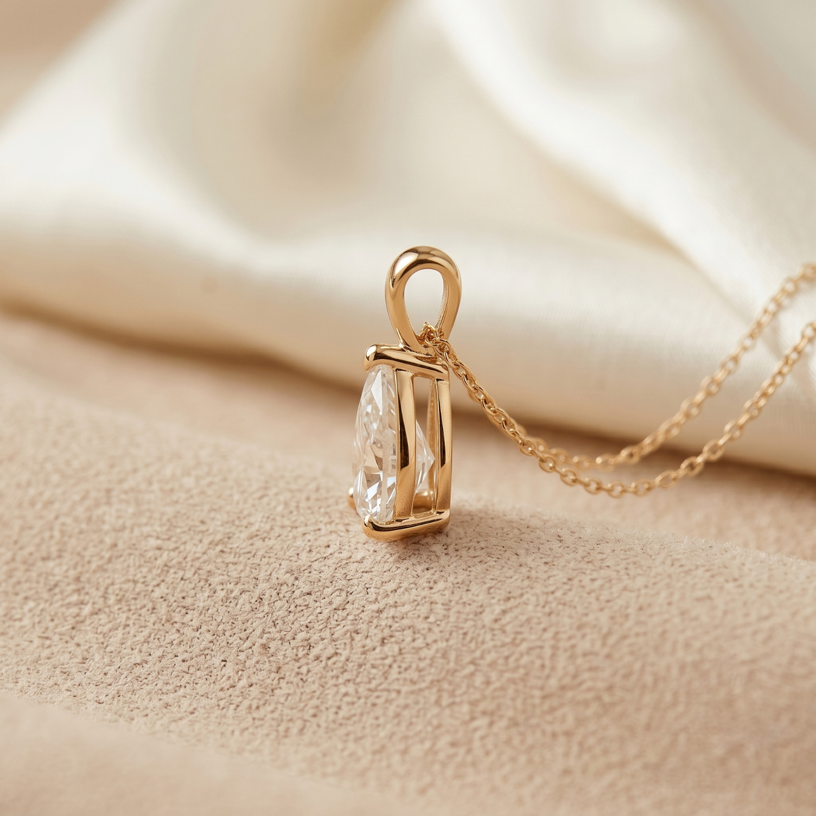 Pear Cut Cubic Zirconia Stone Charm Pendant 10K Solid Yellow Gold Gift For Women