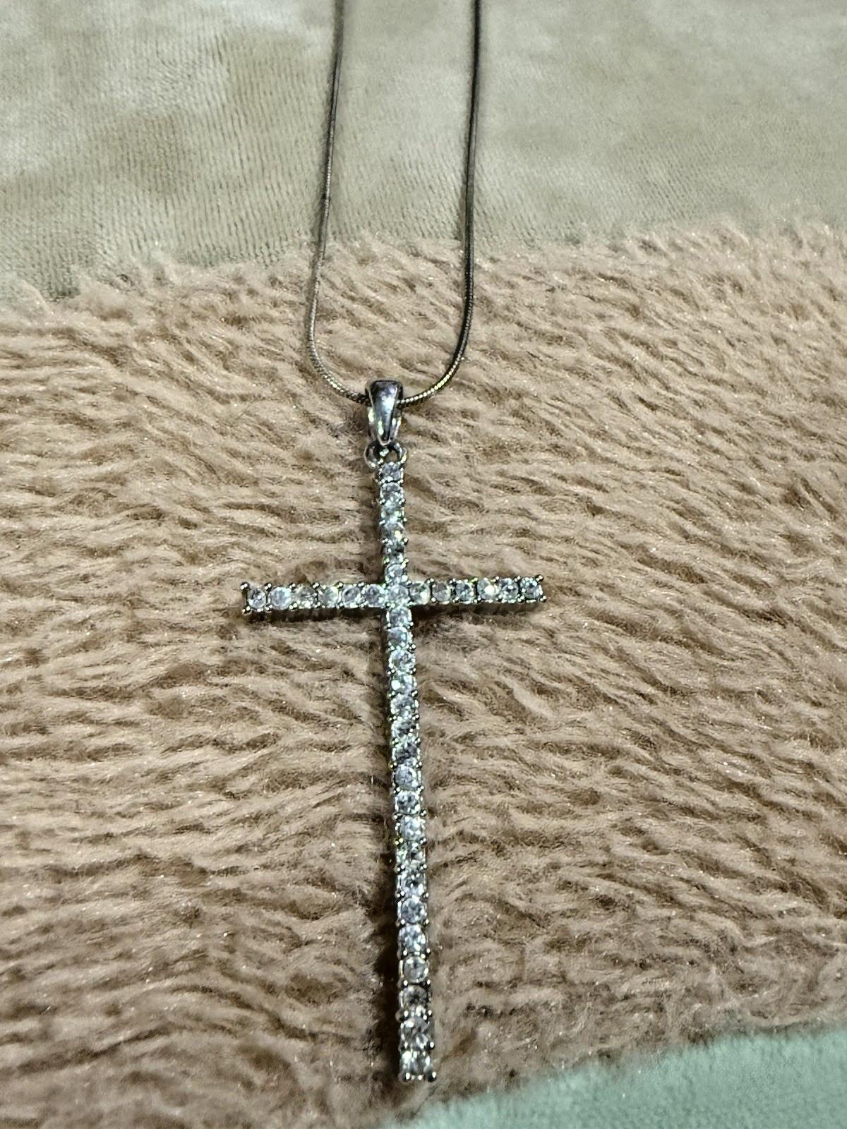 Sterling Silver 925 Chain Lab Created CZ 2″ Cross Pendant