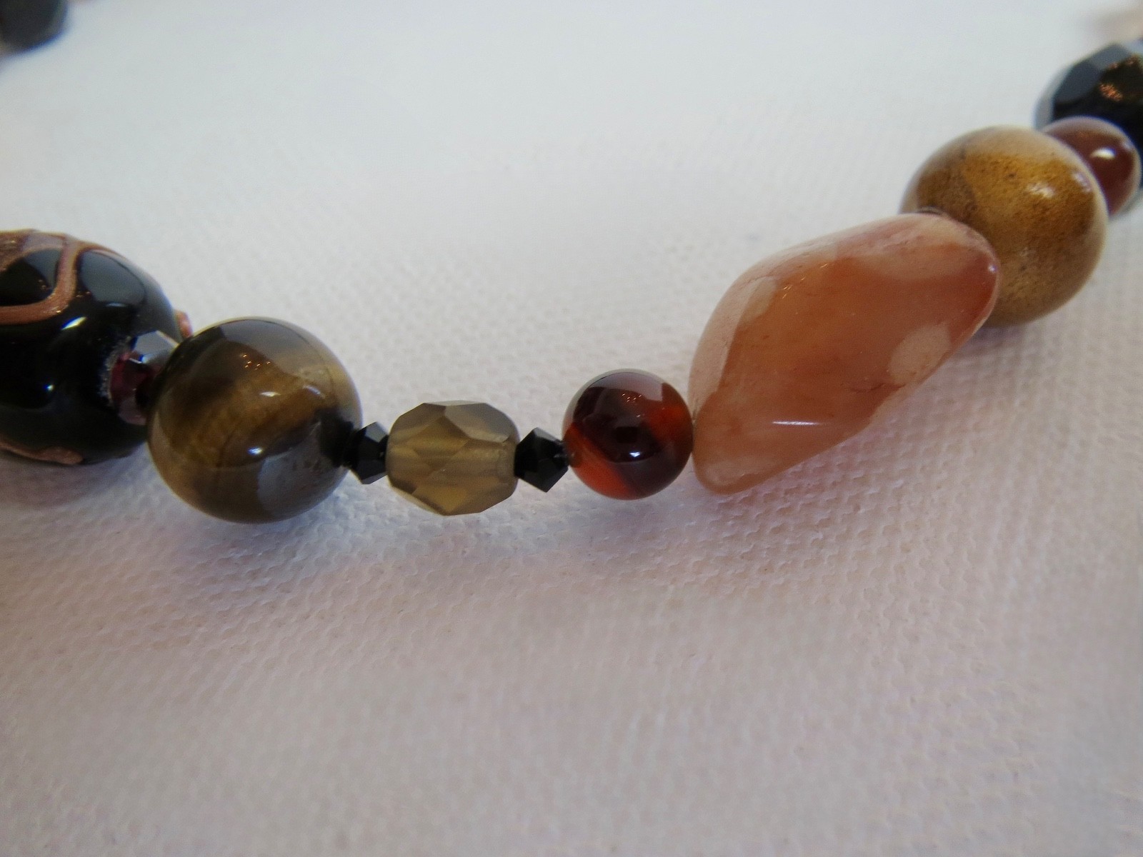 Artisan Created Art Glass Bead, Tiger’s Eye Mixed Materials 16/ 18″ Adj NECKLACE