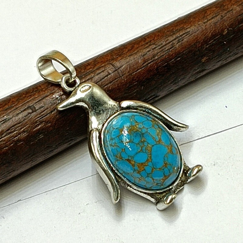 Trendy Turquoise Gemstone 1PCS Penguin Pendant 925 Silver Plated Fashion Jewelry