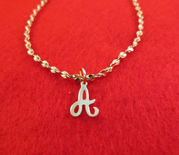 14 KT WHITE GOLD PLATED18 INCH 3 MM TWISTED NUGGET CHAIN & YOUR INITIAL