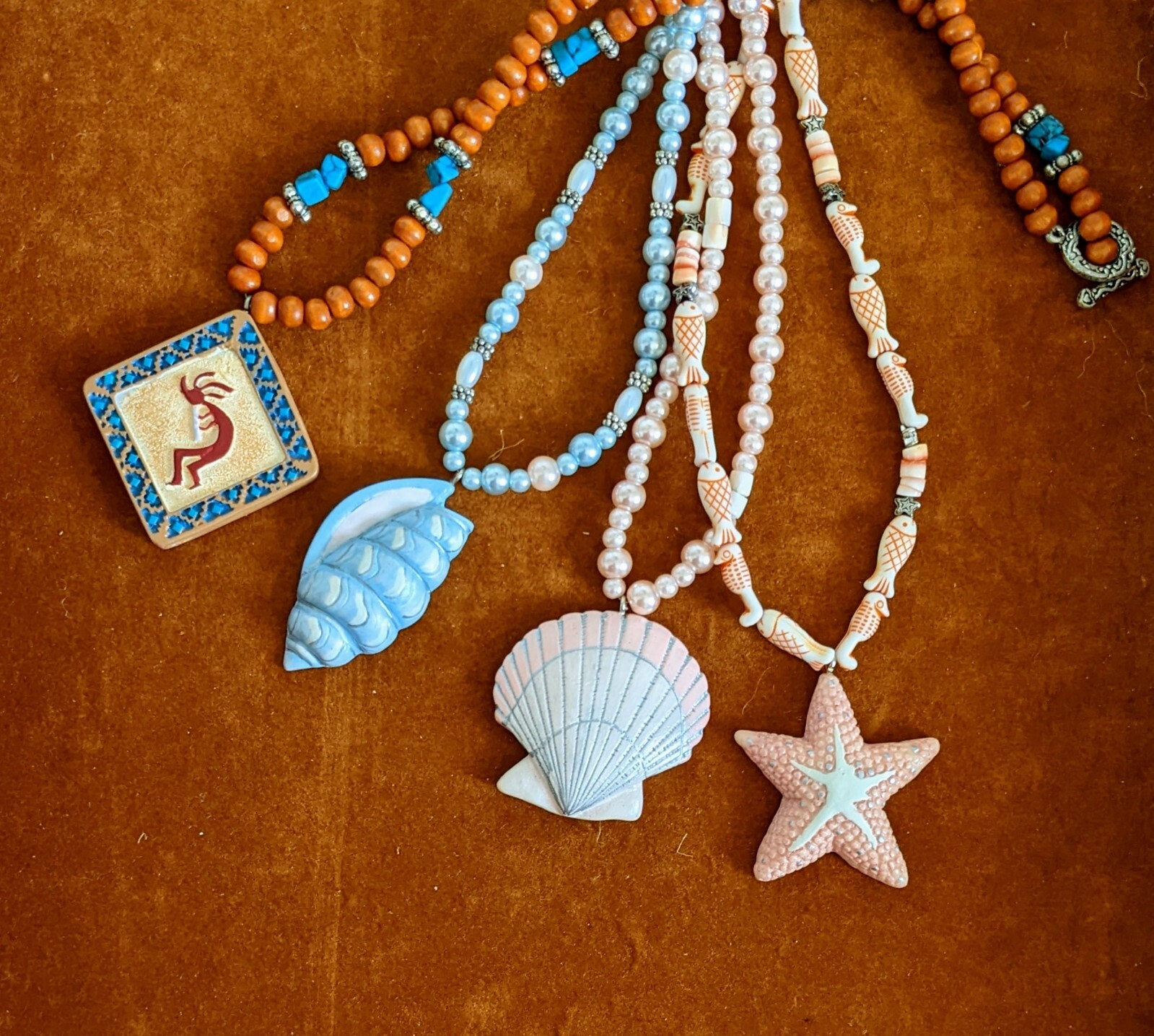 Teen Necklace Lot of 6 Star Fish Sea shell Kokopelli Beaded Jewelry