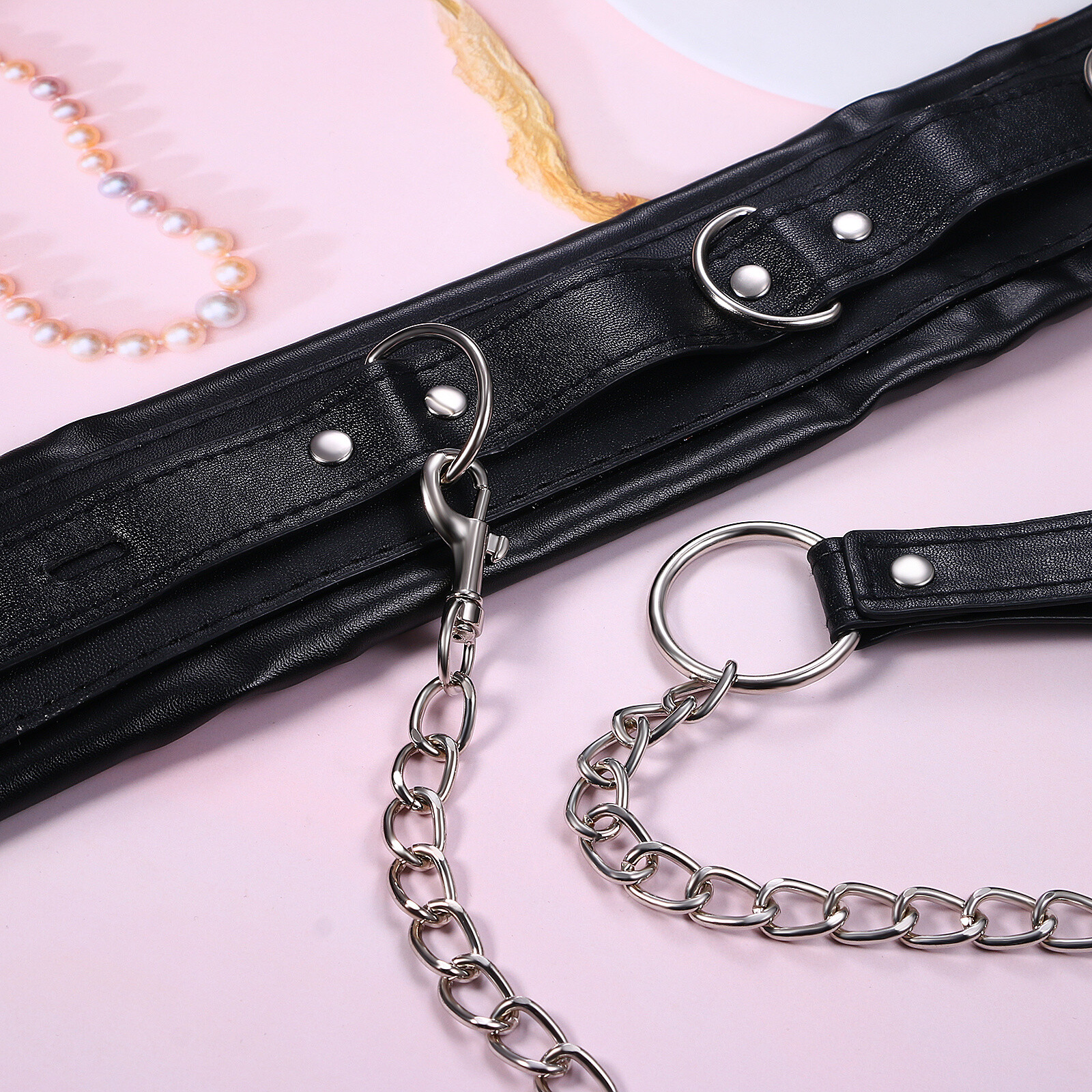 Gothic Leather Collars Choker with Chain Detachable Leash Rope Small Pet Collar