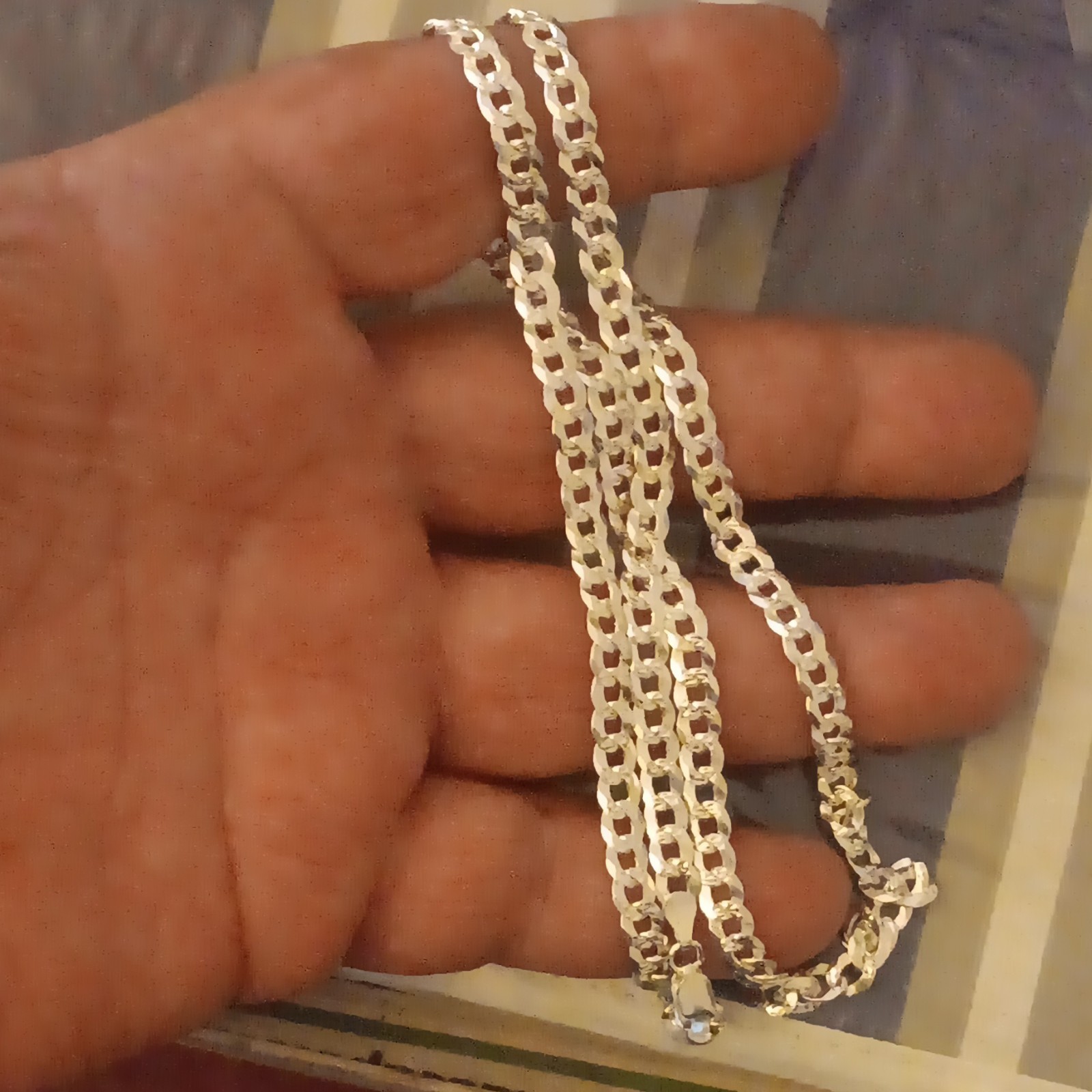 925 Sterling Silver P Lux Cuban Chain Necklace, Lobster Clasp ,diamond Cut
