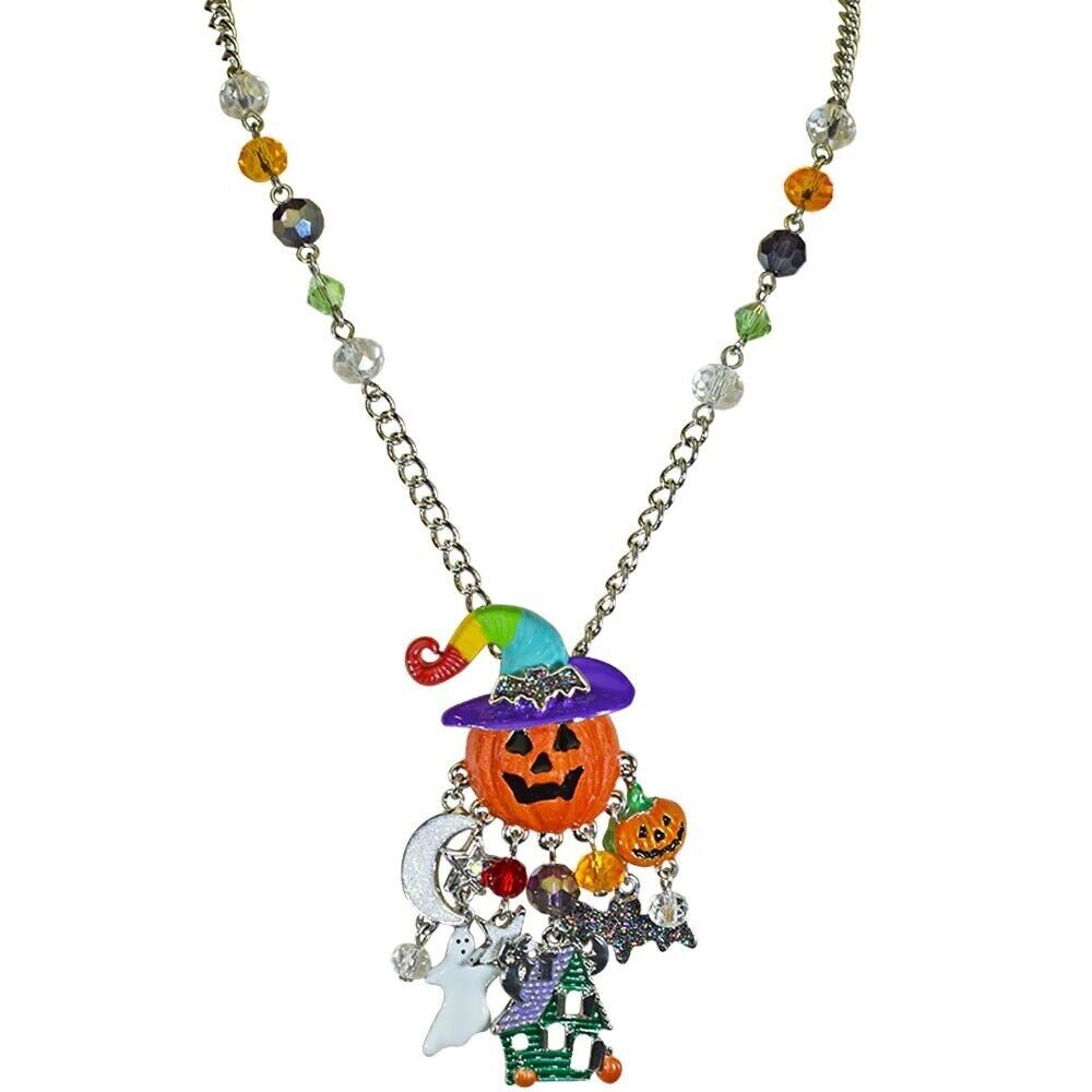 Kirks Folly Jack-o-Lantern Halloween Central Haunted House Bat Ghost Necklace ST