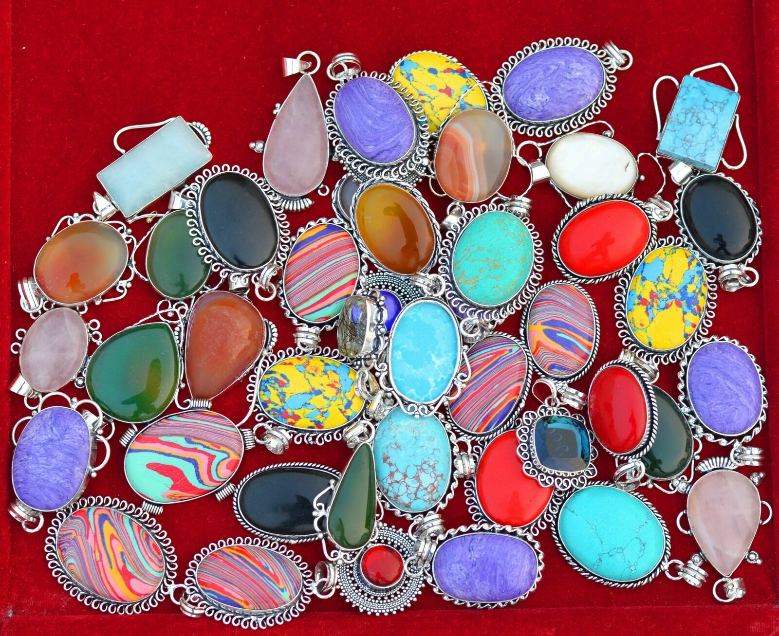 300 Pcs Lot 925 Sterling Silver Plated Multi Gemstone Pendants Jewelry SA-0207