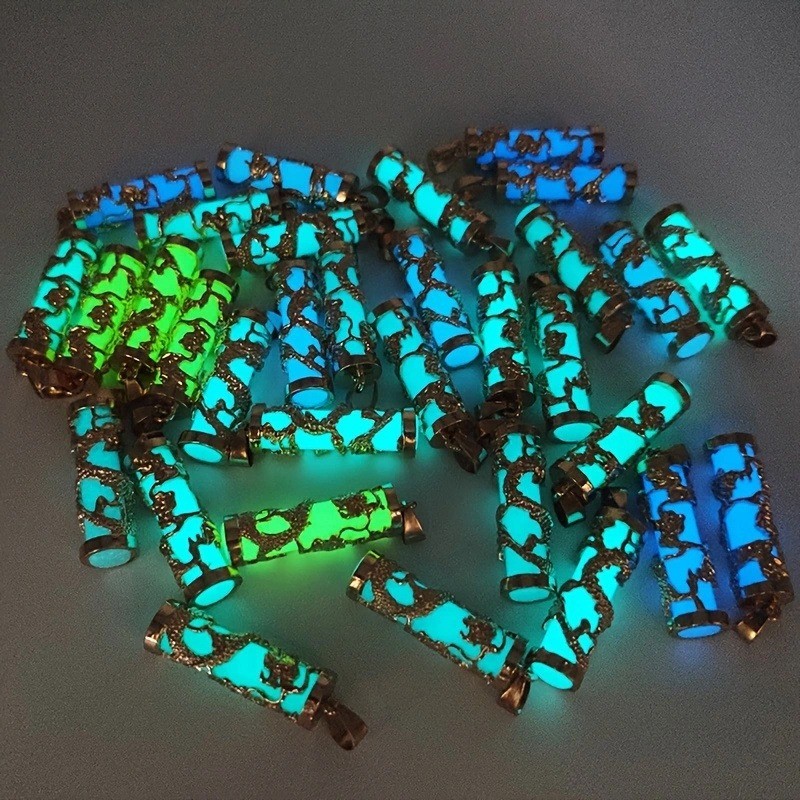 10PC Glow In the Dark Natural Stone Dragon Pendant Pillar Charm Necklace Jewelry